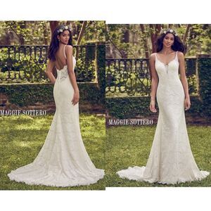 Maggie Sottero Dorian 8MS563 All-over Lace Beaded Straps Wedding Dress, Size 12
